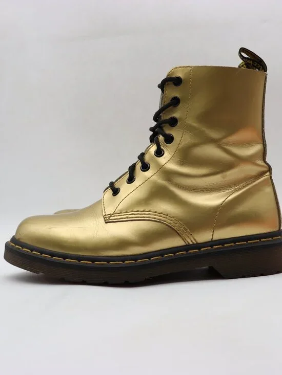 Doc Dr. Martens Pascal Combat Boots Women's Size 9 Metallic Gold Leather - Picture 4 of 12